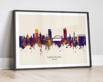 Sunderland Skyline England, Painting Art Print Poster LX (15059)