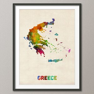 Griechenland Aquarell Landkarte, Kunstdruck (625)
