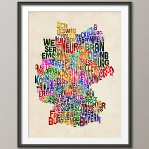 Carte de l'Allemagne avec texte typographique, impression d'art (276)