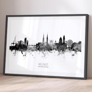 Belfast Skyline Northern Ireland, Cityscape Painting Art Print Poster BX (11450)