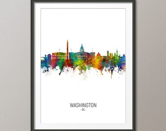 Washington Skyline, Washington DC Cityscape Art Print Poster Portrait (5163)