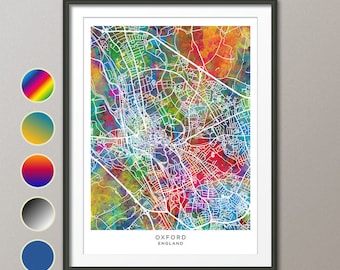 Oxford Map, England City Map, Watercolour Art Print Poster (31721)
