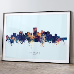 Richmond Skyline Virginia, Cityscape Painting Art Print Poster HX (12050)