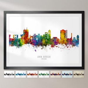 Póster con impresión artística de la pintura del horizonte de Ann Arbor, Michigan, paisaje urbano CX (8908)