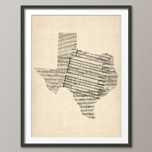Texas alte Notenmappe Landkarte USA, Kunstdruck QX (337)