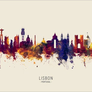 Lissabon Skyline Portugal, Stadtbild Malerei Kunstdruck Poster LS 14973 Include City Name