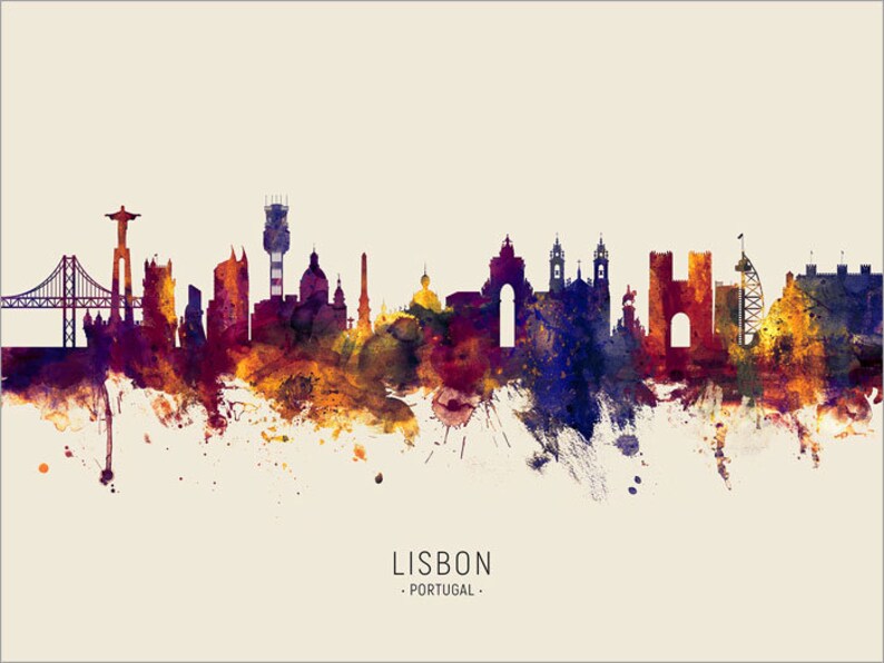 Lissabon Skyline Portugal, Stadtbild Malerei Kunstdruck Poster LS 14973 Include City Name