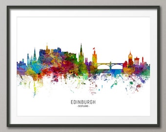 Edinburgh Skyline Scotland, Cityscape Painting Art Print Poster CX (6498)