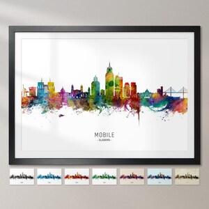 Mobile Skyline Alabama, affiche d'impression d'art peinture paysage urbain CX (22061)