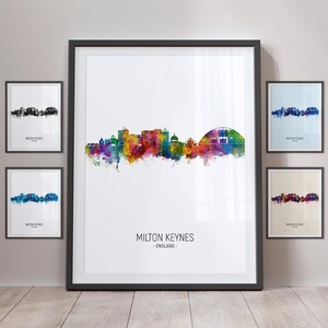 Milton Keynes Skyline, Milton Keynes England Cityscape Art Print Poster Portrait PX (30109)