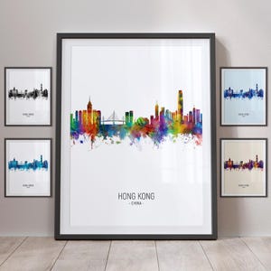 Hong Kong Skyline, Hong Kong China Cityscape Art Print Poster Portrait PX (4999)