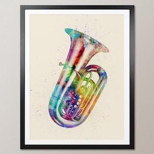 Tuba, Abstract Watercolor Music Instrument Art Print (2495)