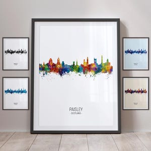 Paisley Skyline, Paisley Schotland stadsgezicht Art Print poster portret PX (24219)