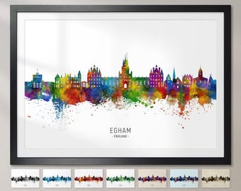 Póster con impresión artística de la pintura del paisaje urbano de Inglaterra de Egham Skyline CX (25841)