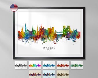 Inverness Skyline Scotland, Art Print Poster YX (6813)