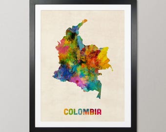 Colombia Map, Watercolour Art Print Poster, Country Travel Wall Decor - JM (1103)