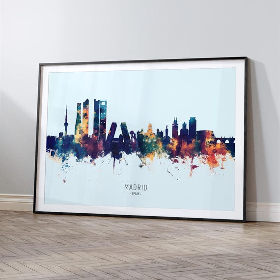 Póster Brillante Madrid Skyline – Foto Panorámica De La Capital – Palacio Real Y Almudena