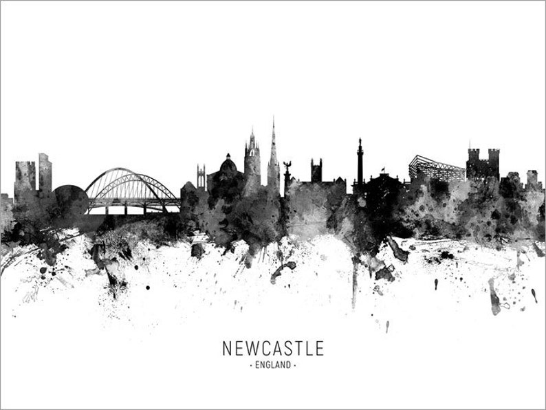 Newcastle Skyline, Newcastle England Cityscape Art Print Poster 11479 Include City Name