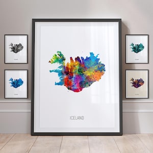 Carte de l'Islande, aquarelle, impression d'art, poster MX (10849)