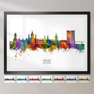 Skyline Mainz, Duitsland, stadsgezicht schilderij kunstafdruk poster CX (26767)