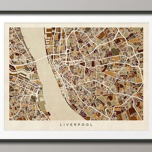 Mapa de Liverpool, mapa de ruas da cidade de Liverpool, Inglaterra, impressão artística (1564)
