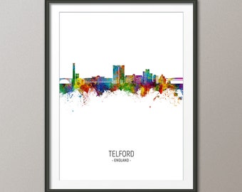 Telford Skyline, Telford England Cityscape Art Print Poster Portrait (25817)