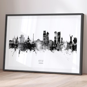 Kyiv Skyline Ukraine, Cityscape Painting Art Print Poster BX (27554)