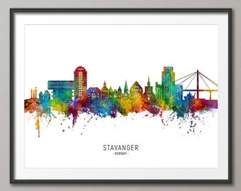 Stavanger Skyline Norway, Cityscape Painting Art Print Poster CX (25749)