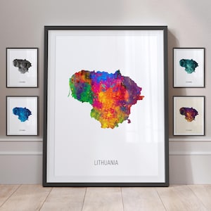 Póster con impresión artística de acuarela con mapa de Lituania (MX) (10875)