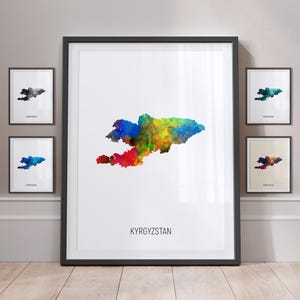 Kyrgyzstan Map, Watercolour Painting Art Print Poster MX (10867)