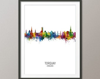 Torquay Skyline, Torquay England Cityscape Art Print Poster Portrait (23758)