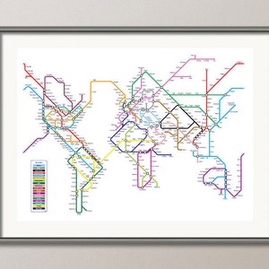 World Map as a Tube Metro Subway System, Art Print (596)