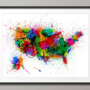 USA Farbspritzer Landkarte USA, Kunstdruck (63)