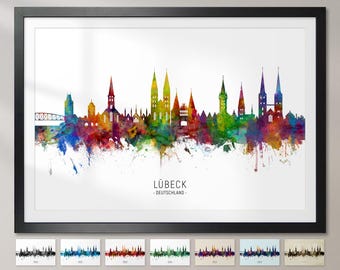 Lubeck Skyline, Deutschland - Cityscape Painting Art Print Poster CX (6634)