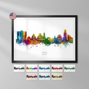 Sofia Skyline Bulgaria, Cityscape Painting Art Print Poster YX (8751)