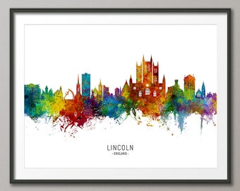 Lincoln Skyline England, Cityscape Painting Art Print Poster CX (6606)