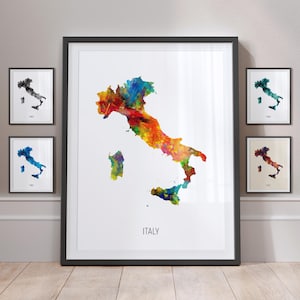 Carte de l'Italie, aquarelle, impression d'art, poster MX (10858)