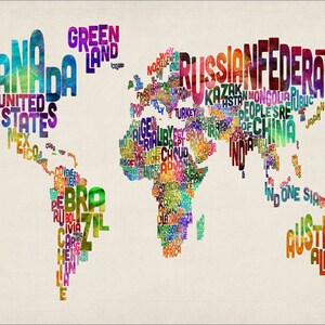 Typographic Text Map of the World Map, Art Print 889 image 3