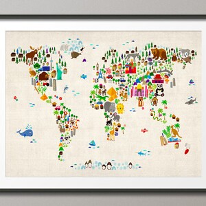 Animal Map of the World Map for Children and Kids, Art Print 60 - Etsy