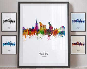 Warszawas silhuett, Polens stadslandskap Konsttryck Poster Porträtt - PX (5007)