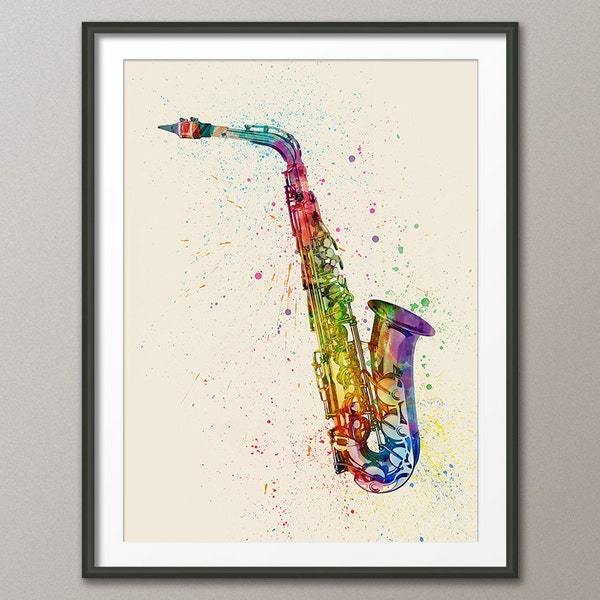 Saxophone, Abstract Watercolor Music Instrument Art Print (1997)