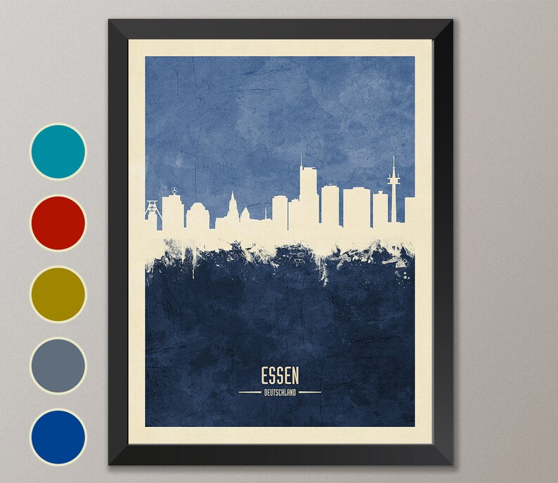 Essen Skyline, Essen Cityscape Germany, Watercolor Art Print Poster 4191 image 2