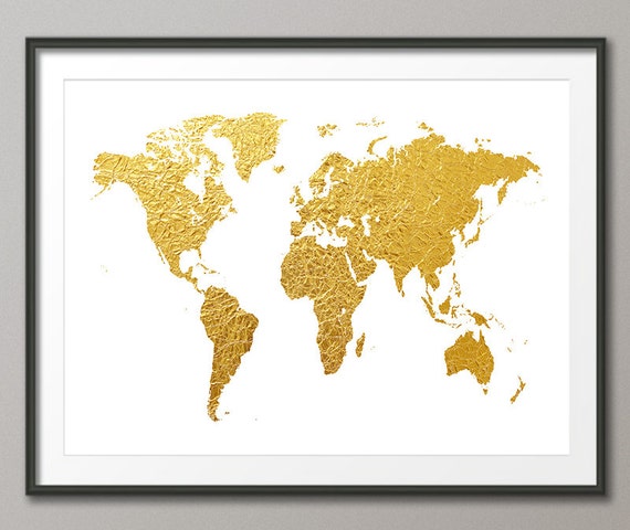 世界地図ゴールド、世界地図ゴールド、アートプリント WM (2465