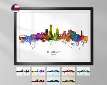 Milwaukee Skyline Wisconsin, Cityscape Art Print Poster YX (6574)