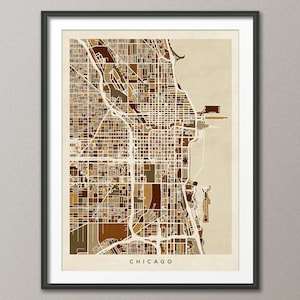 Plan des rues de Chicago, Illinois, impression d'art carte de Chicago (549)
