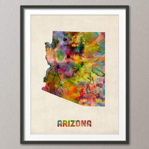 Aquarelle de l'Arizona, carte des États-Unis, impression d'art JX (346)