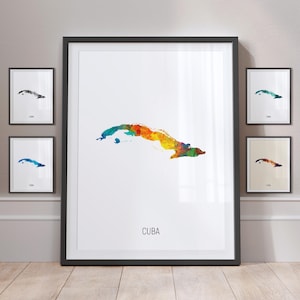 Cuba Map, Watercolour Painting Art Print Poster MX (10811)
