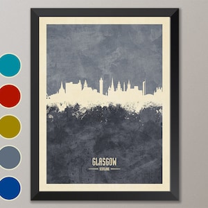 Glasgow Skyline, Glasgow Cityscape Scotland, Watercolor Art Print Poster (4674)
