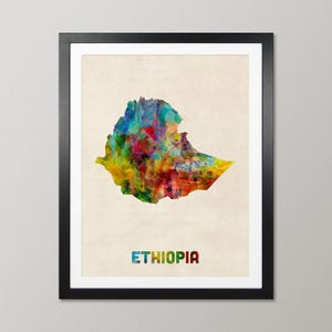 Mapa de Etiopía, póster con impresión artística en acuarela, decoración de pared para viajes por el país - JM (2721)