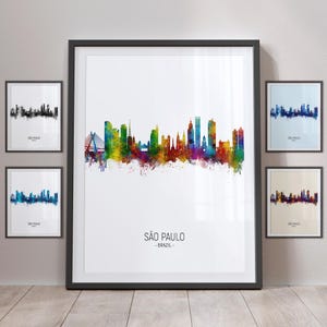Póster con retrato artístico del horizonte de Sao Paulo, Sao Paulo, Brasil (8729)